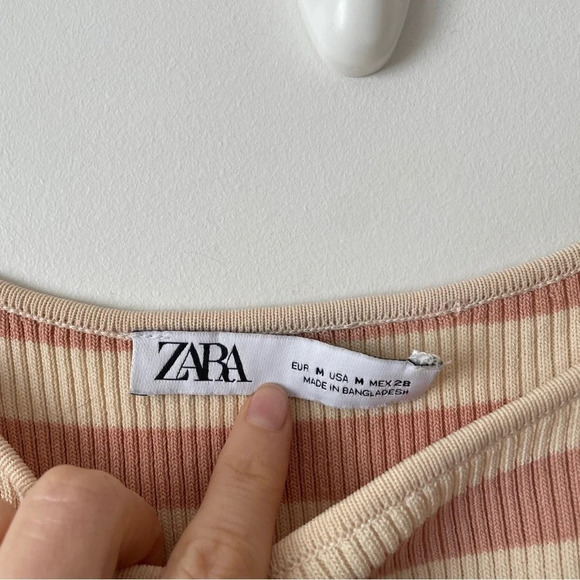 Zara Striped  Knit Tube Skinny Strap Midi Dress Nude Peach Pink Size Medium - Picture 7 of 8